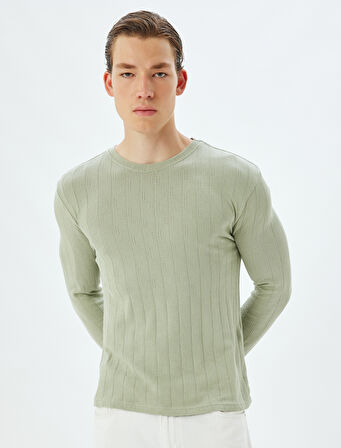 Bisiklet Yaka Kazak Dokulu Dar Kalıp Pamuklu