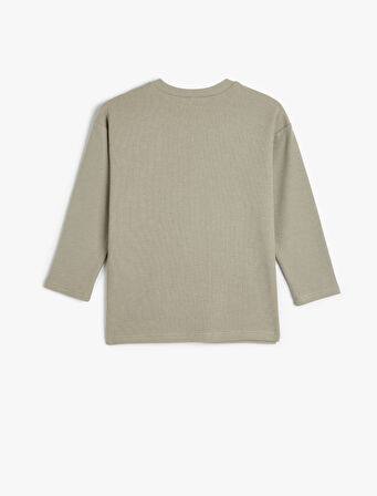 Oversize Tişört Uzun Kollu Bisiklet Yaka Ribanalı Pamuklu