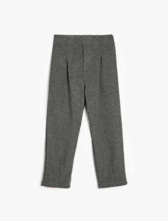 Beli Lastikli Pile Detaylı Viskon Karışımlı Basic Pantolon