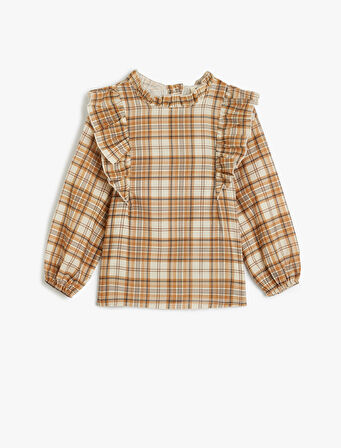 Yuvarlak Yaka Gömlek Fırfır Detaylı Uzun Kollu Pamuklu 