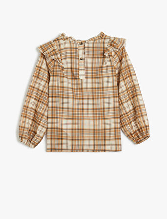 Yuvarlak Yaka Gömlek Fırfır Detaylı Uzun Kollu Pamuklu 