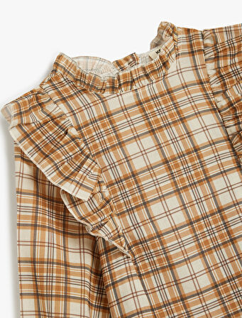 Yuvarlak Yaka Gömlek Fırfır Detaylı Uzun Kollu Pamuklu 