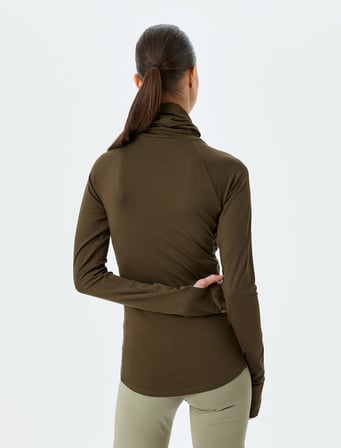Büzgülü Yaka Uzun Kollu Fermuar Detaylı Spor Sweatshirt İnterlok
