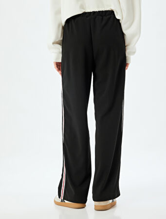 Bol Paça Pantolon Yüksek Bel Şerit Detaylı Beli Bağcıklı Krep Kumaş