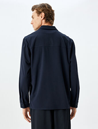 Yarım Fermuarlı Gömlek Uzun Kollu Viskon Karışımlı