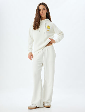 Tweety Oversize Sweatshirt Kapüşonlu Arkası Baskılı Lisanslı