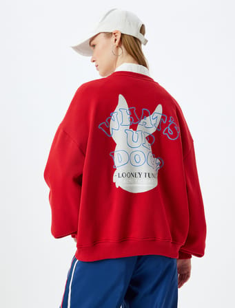 Bugs Bunny Oversize Sweatshirt Arkası Baskılı Şardonlu Lisanslı
