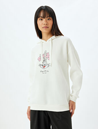 Bugs Bunny Oversize Sweatshirt Arkası Baskılı Kapüşonlu Lisanslı