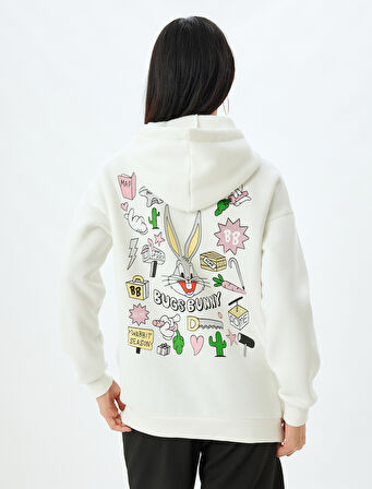 Bugs Bunny Oversize Sweatshirt Arkası Baskılı Kapüşonlu Lisanslı