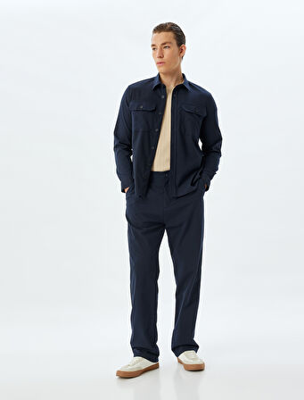 Uzun Kollu Gömlek Kapaklı Cep Detaylı Viskon Karışımlı