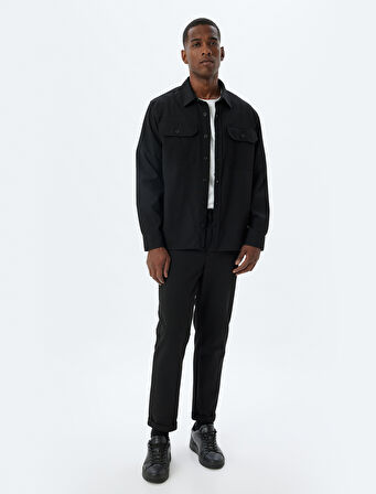 Uzun Kollu Gömlek Kapaklı Cep Detaylı Viskon Karışımlı