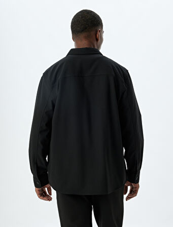 Uzun Kollu Gömlek Kapaklı Cep Detaylı Viskon Karışımlı