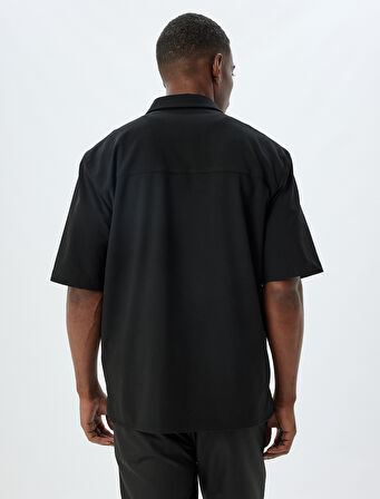 Kısa Kollu Viskon Karışımlı Regular Fit Yarım Fermuarlı Tişört