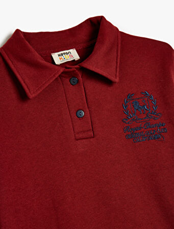 Oversize Polo Sweatshirt Uzun Kollu İşleme Detaylı Düğmeli 