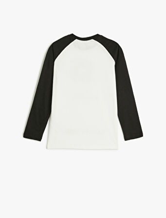 Tişört Baskı Detaylı Uzun Kollu Bisiklet Yaka Pamuklu