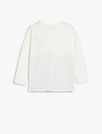 Tişört Uzun Kollu Bisiklet Yaka Astronot Baskılı Pamuklu