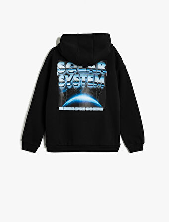 Kapşonlu Sweatshirt Slogan Baskılı Uzun Kollu Şardonlu