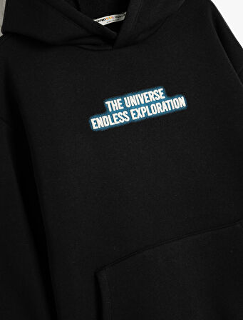 Kapşonlu Sweatshirt Slogan Baskılı Uzun Kollu Şardonlu