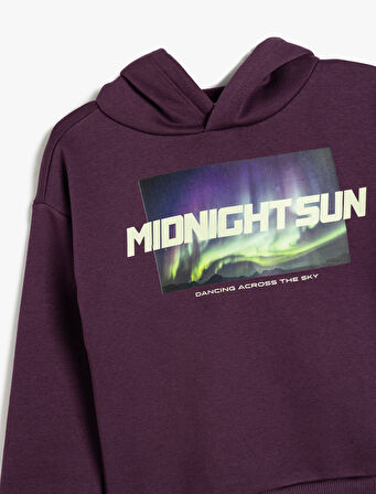 Oversize Kapşonlu Sweatshirt Baskı Detaylı Uzun Kollu 