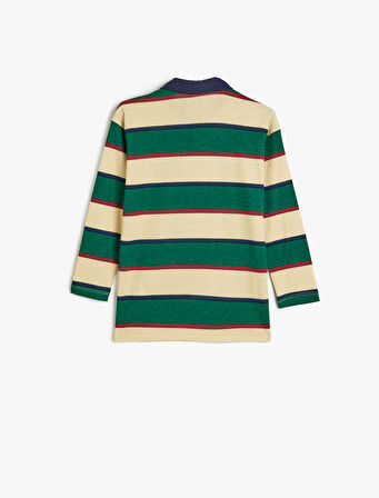 Polo Yaka Tişört Uzun Kollu Baskı Detaylı Pamuklu