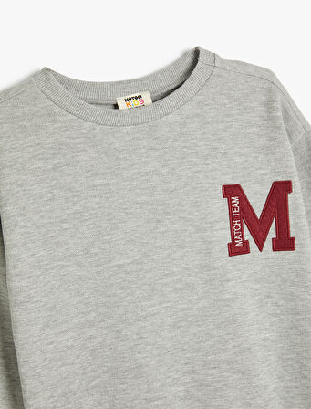 Bisiklet Yaka Slogan Baskılı Uzun Kollu Sweatshirt 