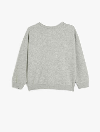 Bisiklet Yaka Slogan Baskılı Uzun Kollu Sweatshirt 