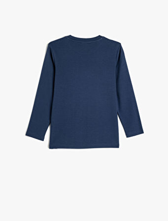 Oversize Tişört Uzun Kollu Bisiklet Yaka Tenis Baskılı Pamuklu