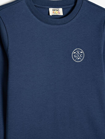 Oversize Tişört Uzun Kollu Bisiklet Yaka Tenis Baskılı Pamuklu