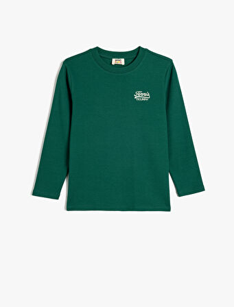 Oversize Tişört Uzun Kollu Bisiklet Yaka Tenis Baskılı Pamuklu