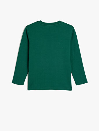 Oversize Tişört Uzun Kollu Bisiklet Yaka Tenis Baskılı Pamuklu