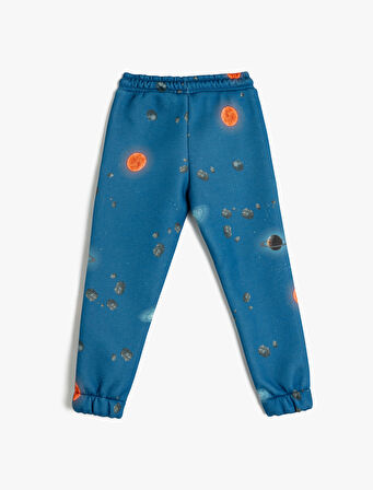 Jogger Eşofman Altı Uzay Baskılı Beli Bağlamalı Şardonlu