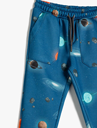 Jogger Eşofman Altı Uzay Baskılı Beli Bağlamalı Şardonlu