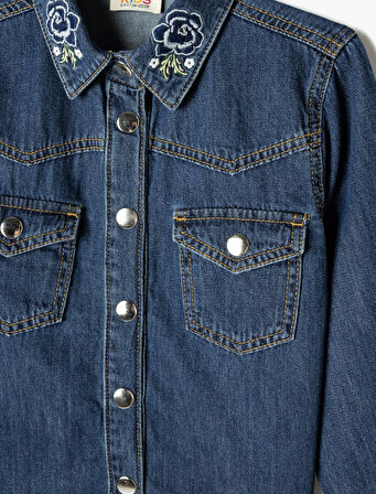 Kot Gömlek Kapaklı Cep Detaylı Düğmeli Pamuklu