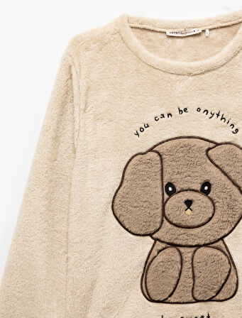 Köpek Desenli Peluş Polar Pijama Takımı