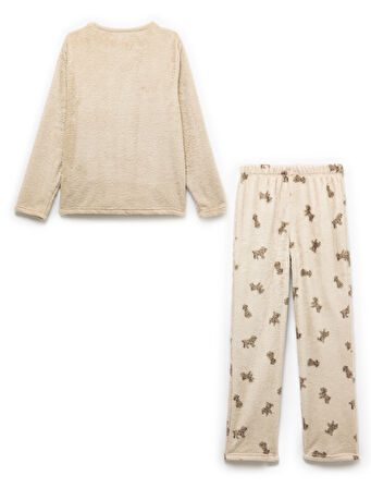 Köpek Desenli Peluş Polar Pijama Takımı