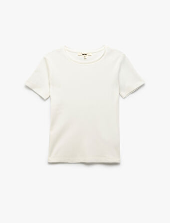 Pamuklu Kısa Kollu Bisiklet Yaka Basic Tişört