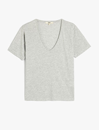 Pamuklu Kısa Kollu Basic V Yaka Tişört