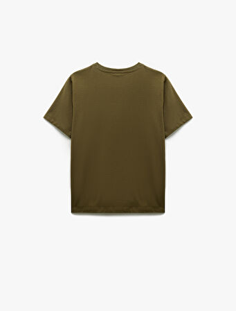 Pamuklu Kısa Kollu Bisiklet Yaka Baskılı Kadın Tişört