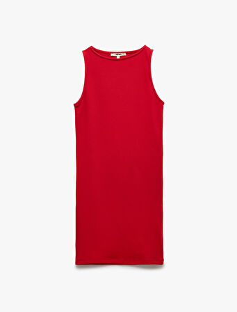 Kaşkorse Yuvarlak Yaka Kolsuz Mini Kalem Bodycon Kalem Elbise