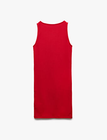 Kaşkorse Yuvarlak Yaka Kolsuz Mini Kalem Bodycon Kalem Elbise