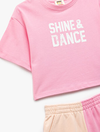 Renk Bloklu Kısa Kollu Bisiklet Yaka Pamuklu Şort ve Tişört Seti