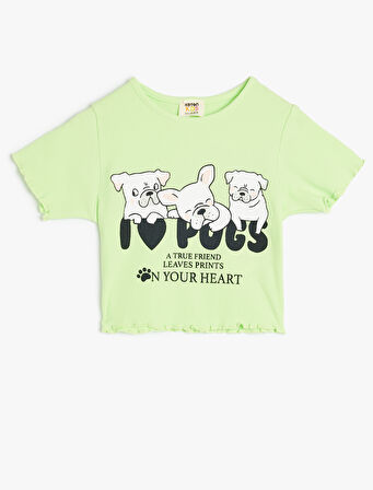 Köpek Baskılı Pamuklu Pamuklu Crop Tişört