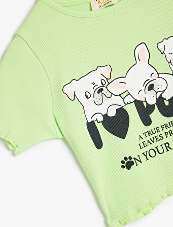 Köpek Baskılı Pamuklu Pamuklu Crop Tişört