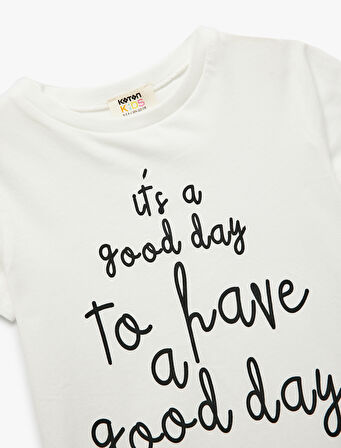 Baskılı Bisiklet Yaka Pamuklu Kısa Kollu Tişört