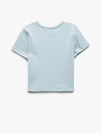 Nakış Detaylı Bisiklet Yaka Kısa Kollu Pamuklu Crop Tişört