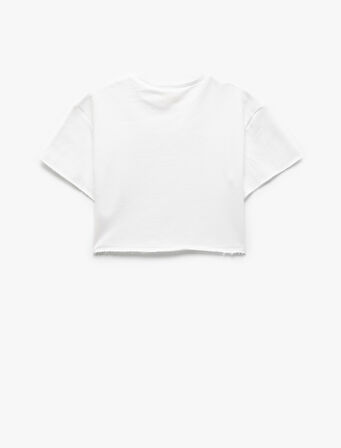 Slogan Baskılı Bisiklet Yaka Kısa Kollu Pamuklu Crop Tişört