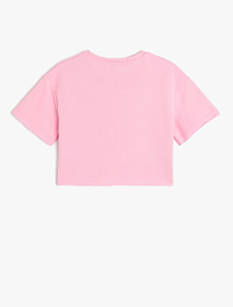 Slogan Baskılı Bisiklet Yaka Kısa Kollu Pamuklu Crop Tişört