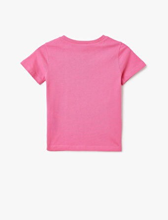 Pamuklu Bisiklet Yaka Kısa Kollu Flamingo Baskılı Tişört