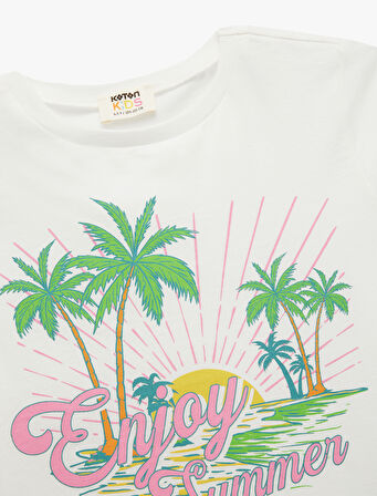 Baskılı Pamuklu Kısa Kollu Bisiklet Yaka Tişört