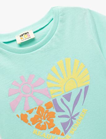 Kısa Kollu Bisiklet Yaka Pamuklu Baskılı Tişört